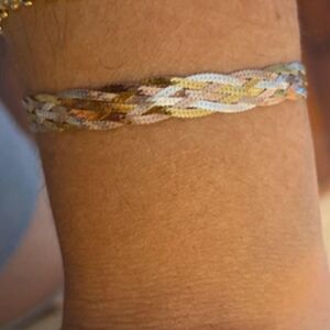 Tri-Color Gold over 925 Herringbone chain Bracelet